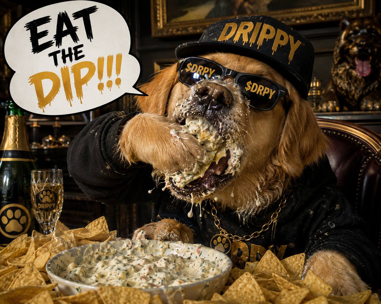 Drippy eating the dip
